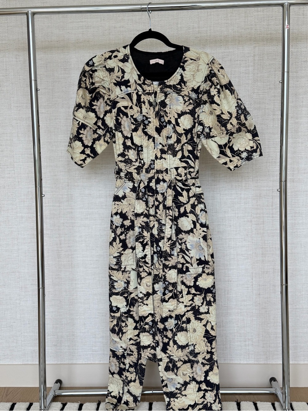 Rebecca Taylor Black and Cream Floral Midi Dress